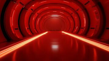 ai généré vide rouge futuriste tunnel. La technologie conception. photo