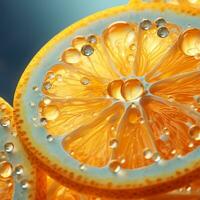 fermer photo de Orange avec l'eau gouttelettes génératif ai