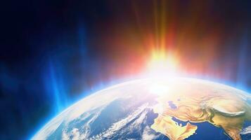 vue de le planète Terre de espace pendant une lever du soleil photo