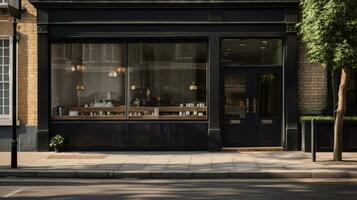 ai généré génératif ai, noir extérieur café, restaurant ou magasin. Urbain bâtiment, rue façade photo