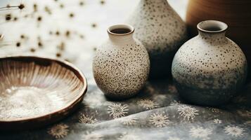 ai généré génératif ai, ouvré poterie, encore la vie de main fabriqué poterie et céramique boules, loisir et loisir concept photo