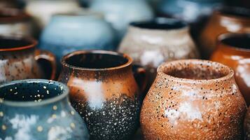 ai généré génératif ai, ouvré poterie, encore la vie de main fabriqué poterie et céramique boules, loisir et loisir concept photo