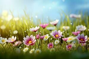 printemps fleur dans le prairie, printemps la nature Contexte. génératif ai. photo