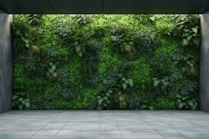 béton architecture, verticale jardin mur, vert les plantes décoration. 3d illustration, le rendu. génératif ai. photo
