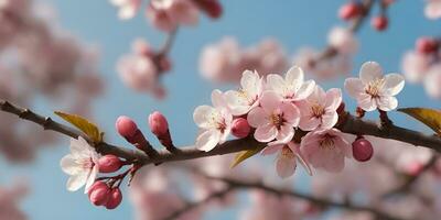 une réaliste une proche en haut de une Cerise fleur arbre ai généré photo