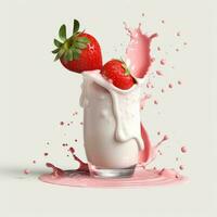 ai génératif fraise Lait éclaboussure isolé sur blanc Contexte. 3d illustration photo