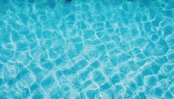 l'eau nager bassin texture Haut voir, bleu déchiré l'eau dans nager piscine, abstrait été bannière Contexte l'eau vagues dans lumière du soleil avec copie espace photo