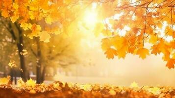 magnifique l'automne paysage avec chute feuilles Naturel arrière-plan, coloré feuillage érable dans parc, ai généré photo