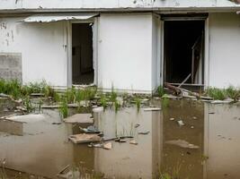 ai généré vieux abandonné maison dans le ville photo