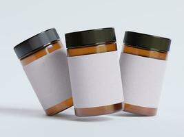 ambre verre cosmétique pot avec une réaliste texture Vide étiquette blanc Couleur le rendu 3d photo