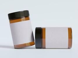ambre verre cosmétique pot avec une réaliste texture Vide étiquette blanc Couleur le rendu 3d photo