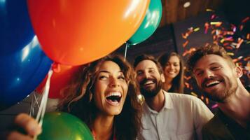 photo de une groupe de copains faire la fête à maison. génératif ai