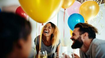 photo de une groupe de copains faire la fête à maison. génératif ai