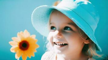 peu fille avec coloré yeux. génératif ai photo