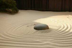ai généré Zen jardin le sable pierre. produire ai photo