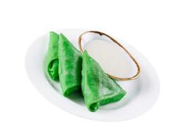 vert Crêpes de épinard avec acide crème photo