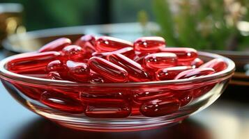capsule rouge médicament vitamine photo réaliste ai généré