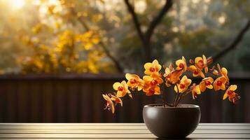 orchidée fleur vas sur soir Soleil lumière photo réaliste ai généré