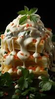 lasagne cloche poivre Mayonnaise champignon Oeuf nourriture ai généré photo