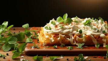 lasagne Patate Mayonnaise champignon Oeuf nourriture ai généré photo