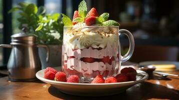 fraise fruit pudding dessert sucré nourriture casse-croûte ai généré photo