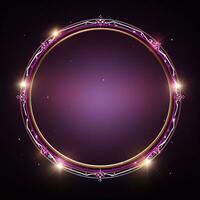 une violet rond Cadre avec étoiles sur une noir Contexte génératif ai photo