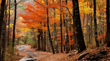 une La peinture de une chemin dans le les bois ai généré photo