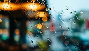 ai généré vue de le pluie de derrière le verre photo