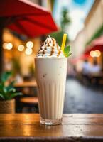 photo de le Milk-shake dans le rue café ai généré