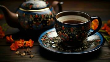 ai généré turc traditionnel théière et une café tasse photo