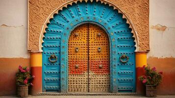 ai généré magnifique vieux et ancien marocain maison porte photo