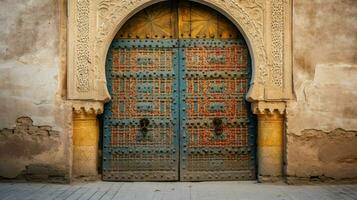 ai généré magnifique vieux et ancien marocain maison porte photo