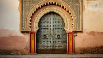 ai généré magnifique vieux et ancien marocain maison porte photo