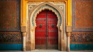 ai généré magnifique vieux et ancien marocain maison porte photo