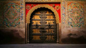 ai généré magnifique vieux et ancien marocain maison porte photo