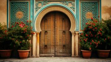 ai généré magnifique vieux et ancien marocain maison porte photo