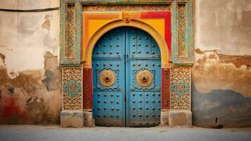 ai généré magnifique vieux et ancien marocain maison porte photo