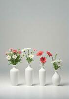 groupe de des vases avec fleurs isolé sur une blanc Contexte. ai généré photo