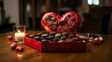 ai généré valentines journée Contexte fond d'écran, Chocolat aimer, cœurs, romantique des roses, génératif ai photo