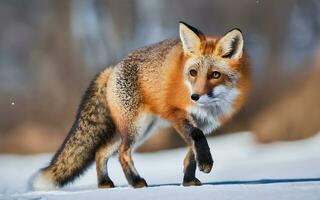 ai généré glacial aventures, fantaisiste Renard ébats dans hiver pays des merveilles photo