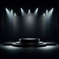 ai généré noir Vendredi élégant et luxe podium, bannière modèle Contexte photo