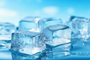 une groupe de la glace cubes flottant sur Haut de eau, génératif ai photo