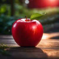 Frais rouge Pomme avec l'eau gouttes. génératif ai photo