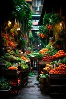 ai généré asiatique nourriture marché, Frais des légumes et des fruits - ai généré image photo