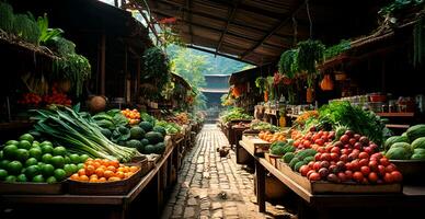 ai généré asiatique nourriture marché, Frais des légumes et des fruits - ai généré image photo