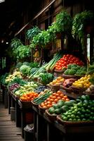 ai généré asiatique nourriture marché, Frais des légumes et des fruits - ai généré image photo