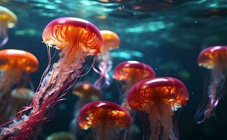 une coloré et vif Couleur méduse en dessous de le mer. photo