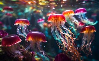 une coloré et vif Couleur méduse en dessous de le mer. photo