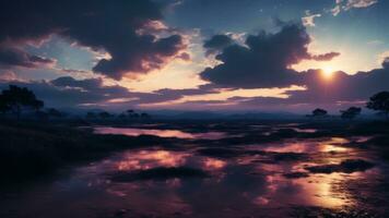 violet pente mystique clair de lune ciel avec des nuages et étoiles téléphone Contexte fond d'écran. ai généré photo