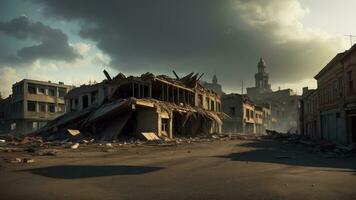 détruit ville avec s'effondrer les structures après guerre. ai généré photo